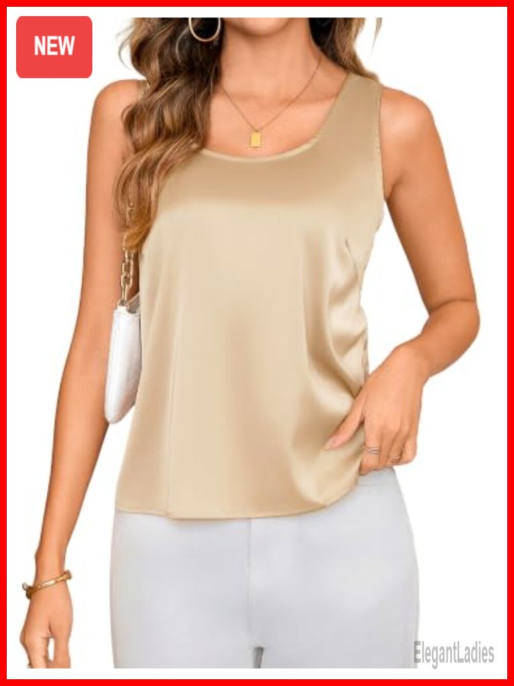 Silk Satin Tank Top Scoop Neck Sleeveless Dressy Camisole for Work or Casual